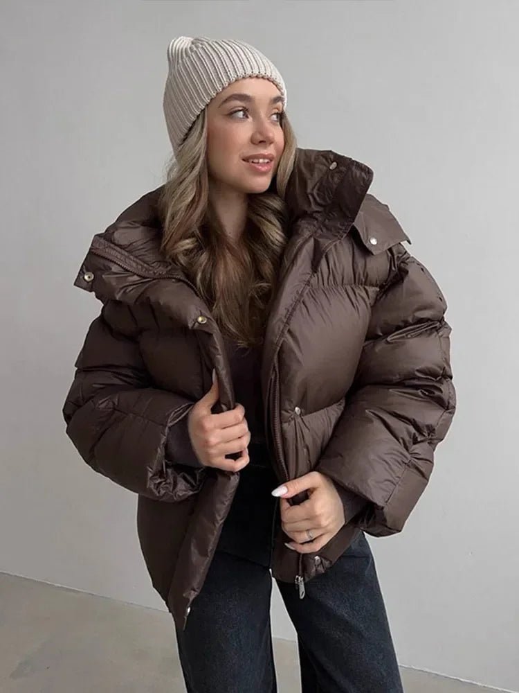 Women’s oversized down jacket with zip and hood - J&B; - 3 - London-stylehouse.com