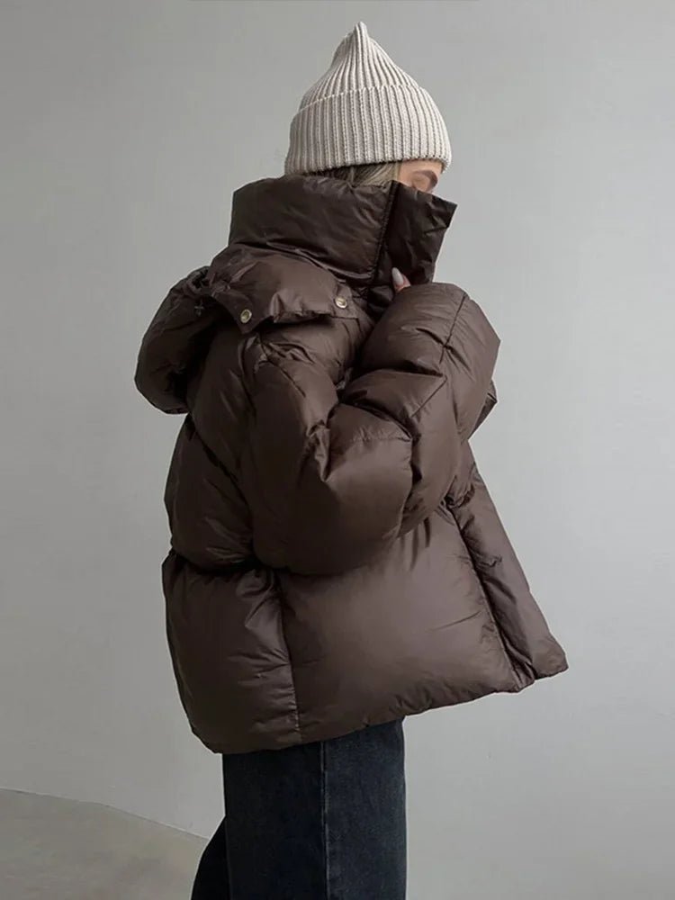Women’s oversized down jacket with zip and hood - J&B; - 4 - London-stylehouse.com