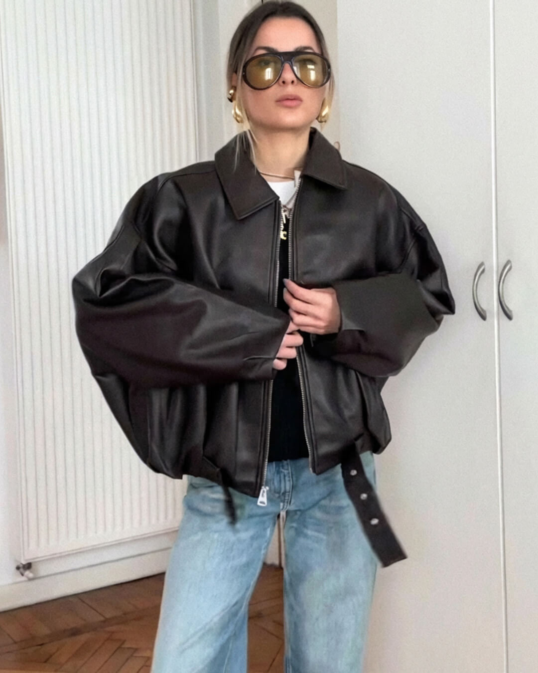 Women’s bomber jacket with belt and oversized fit - J&B; - 2 - London-stylehouse.com