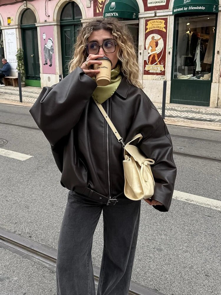 Women’s bomber jacket with belt and oversized fit - J&B; - 3 - London-stylehouse.com