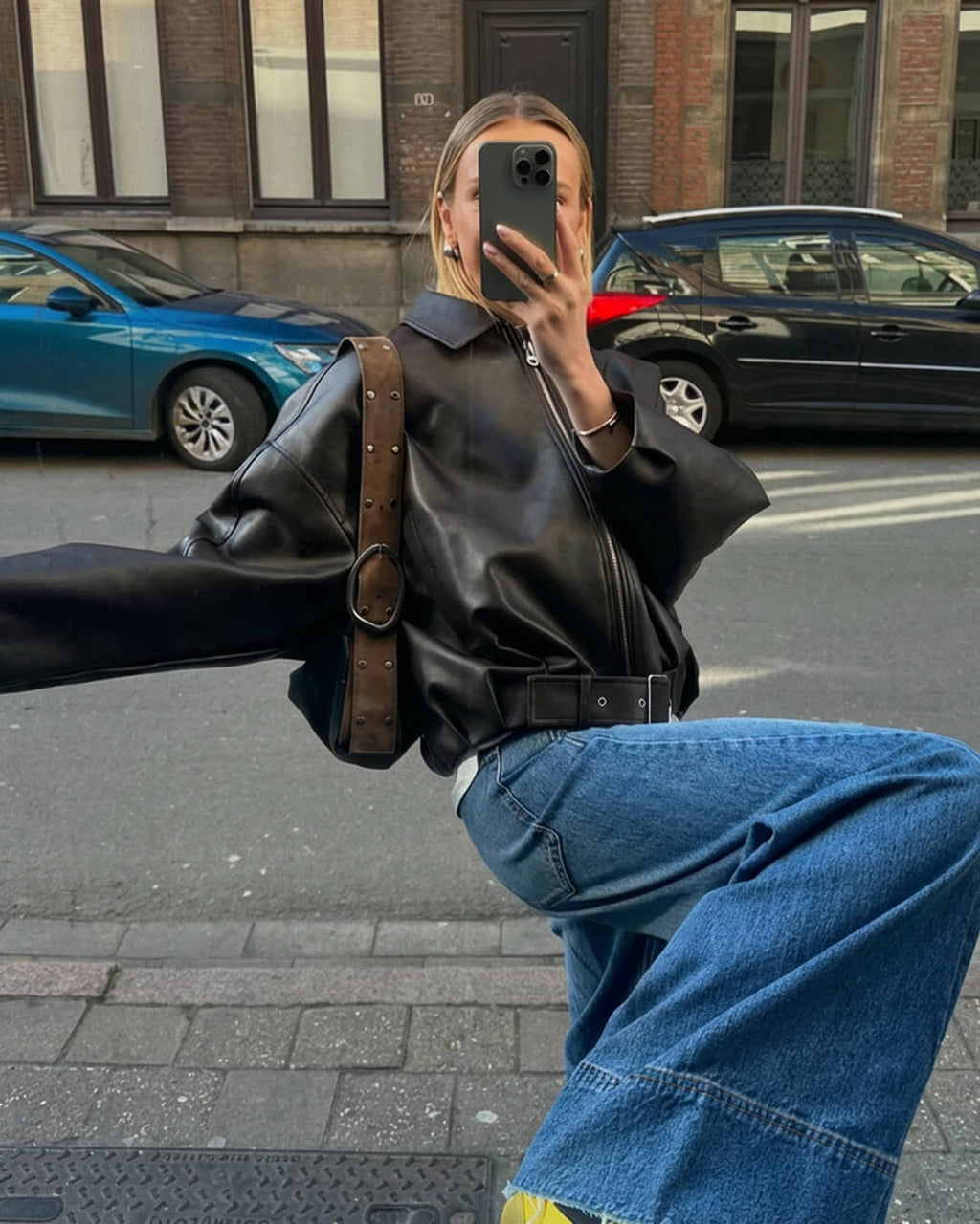 Women’s bomber jacket with belt and oversized fit - J&B; - 11 - London-stylehouse.com