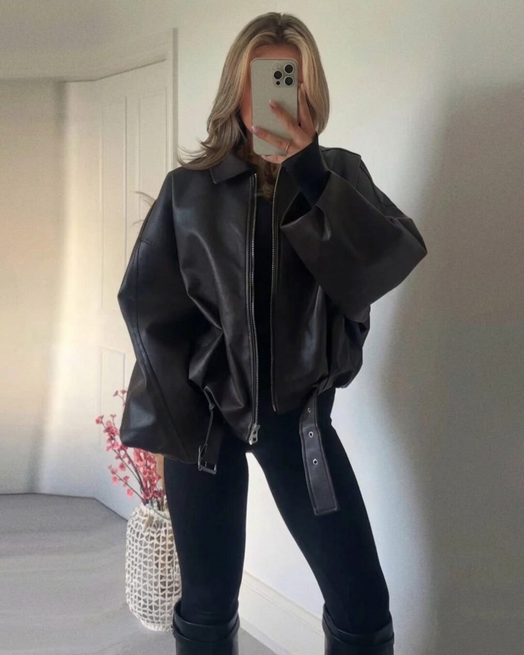 Women’s bomber jacket with belt and oversized fit - J&B; - 12 - London-stylehouse.com