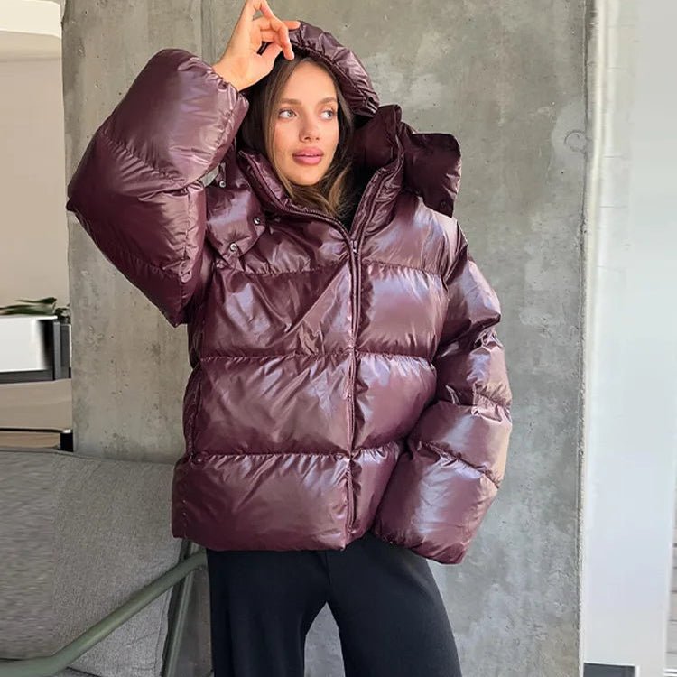Women’s down jacket, cropped fit, shiny finish - J&B; - 1 - London-stylehouse.com