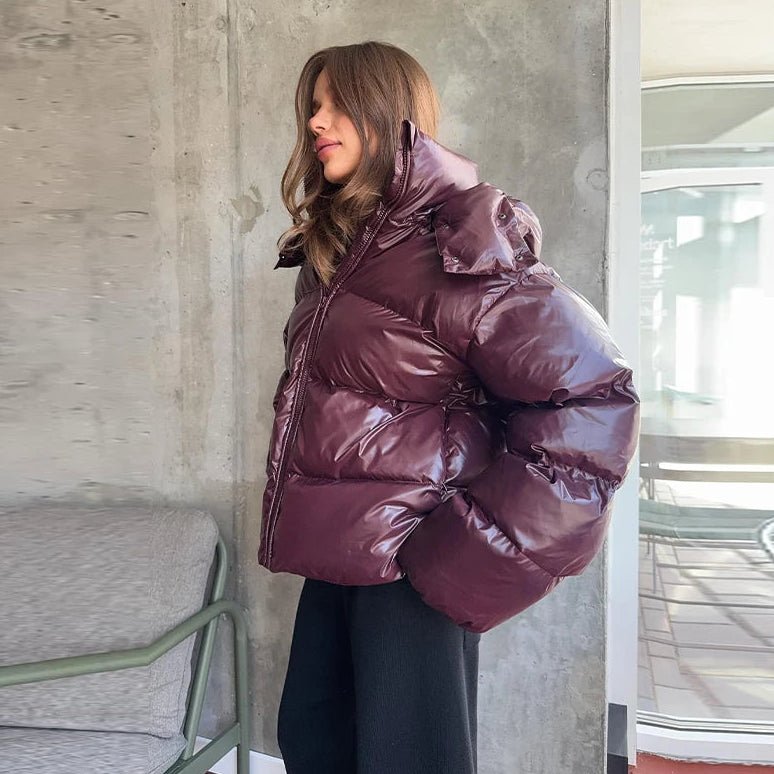 Women’s down jacket, cropped fit, shiny finish - J&B; - 3 - London-stylehouse.com