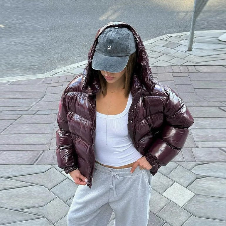 Women’s down jacket, cropped fit, shiny finish - J&B; - 4 - London-stylehouse.com