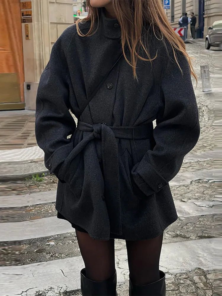 Women’s jacket with belt, relaxed fit and high collar - J&B; - 1 - London-stylehouse.com