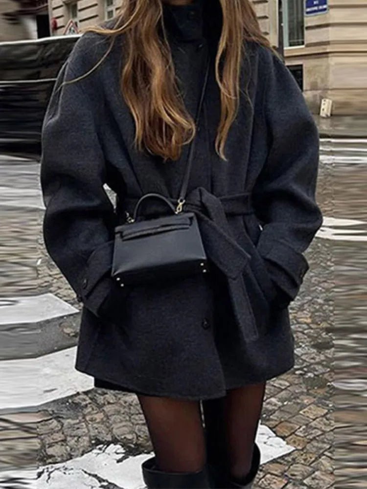 Women’s jacket with belt, relaxed fit and high collar - J&B; - 3 - London-stylehouse.com