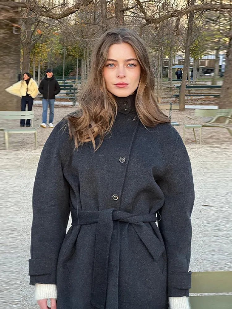 Women’s jacket with belt, relaxed fit and high collar - J&B; - 4 - London-stylehouse.com