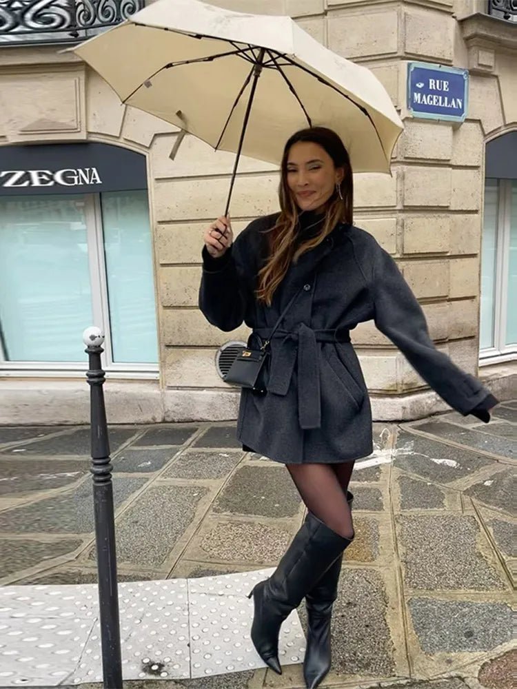 Women’s jacket with belt, relaxed fit and high collar - J&B; - 6 - London-stylehouse.com