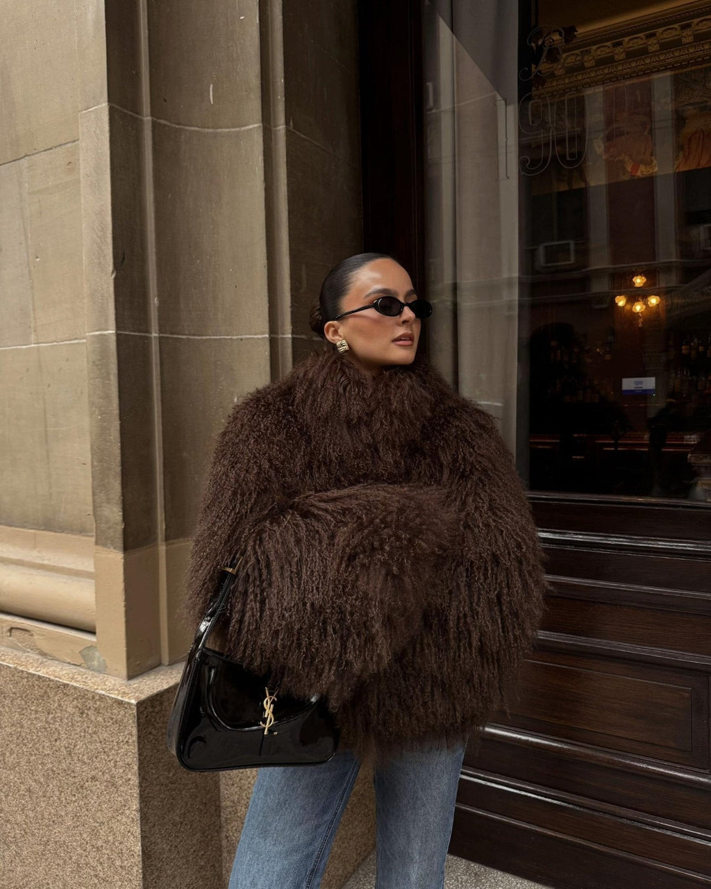 Women’s oversized faux fur jacket with a high collar and a soft drape - J&B; - 1 - London-stylehouse.com