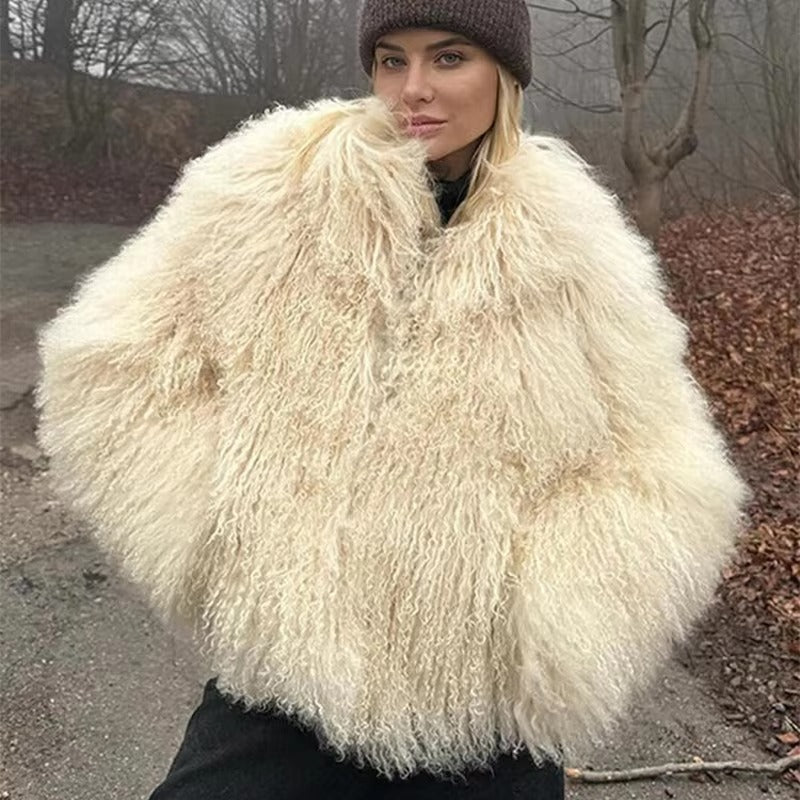 Women’s oversized faux fur jacket with a high collar and a soft drape - J&B; - 3 - London-stylehouse.com