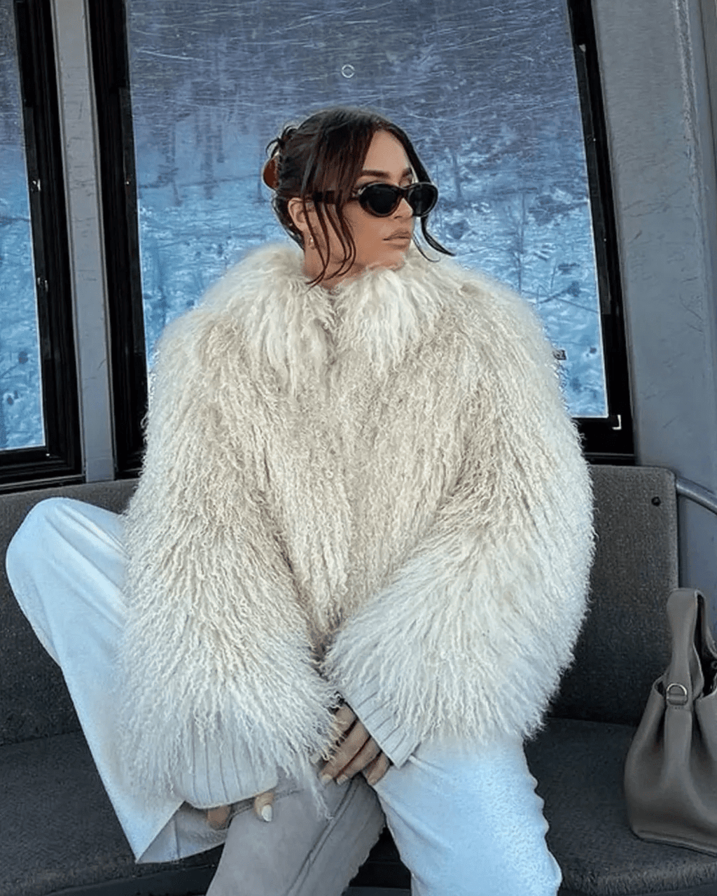 Women’s oversized faux fur jacket with a high collar and a soft drape - J&B; - 4 - London-stylehouse.com