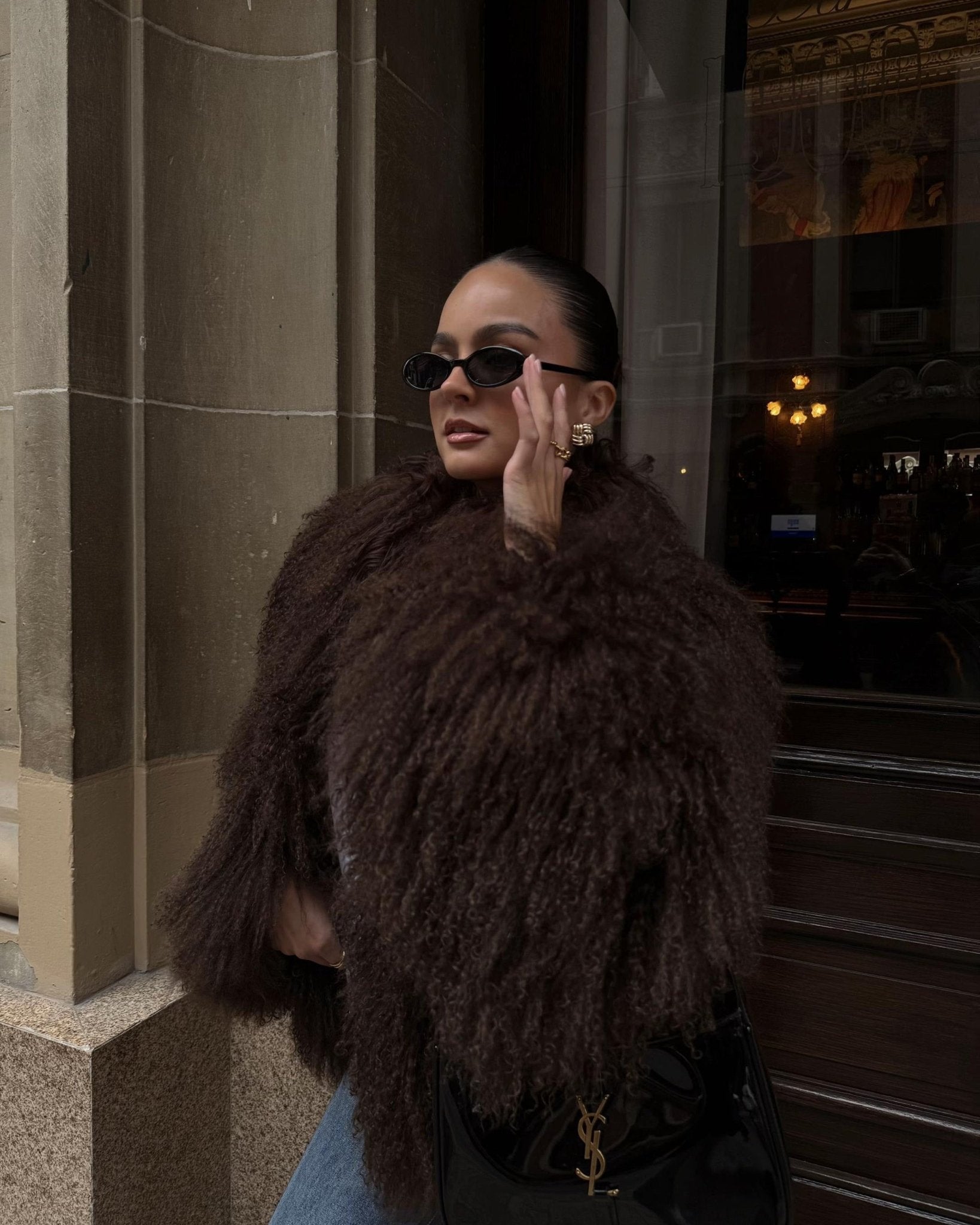 Women’s oversized faux fur jacket with a high collar and a soft drape - J&B; - 5 - London-stylehouse.com