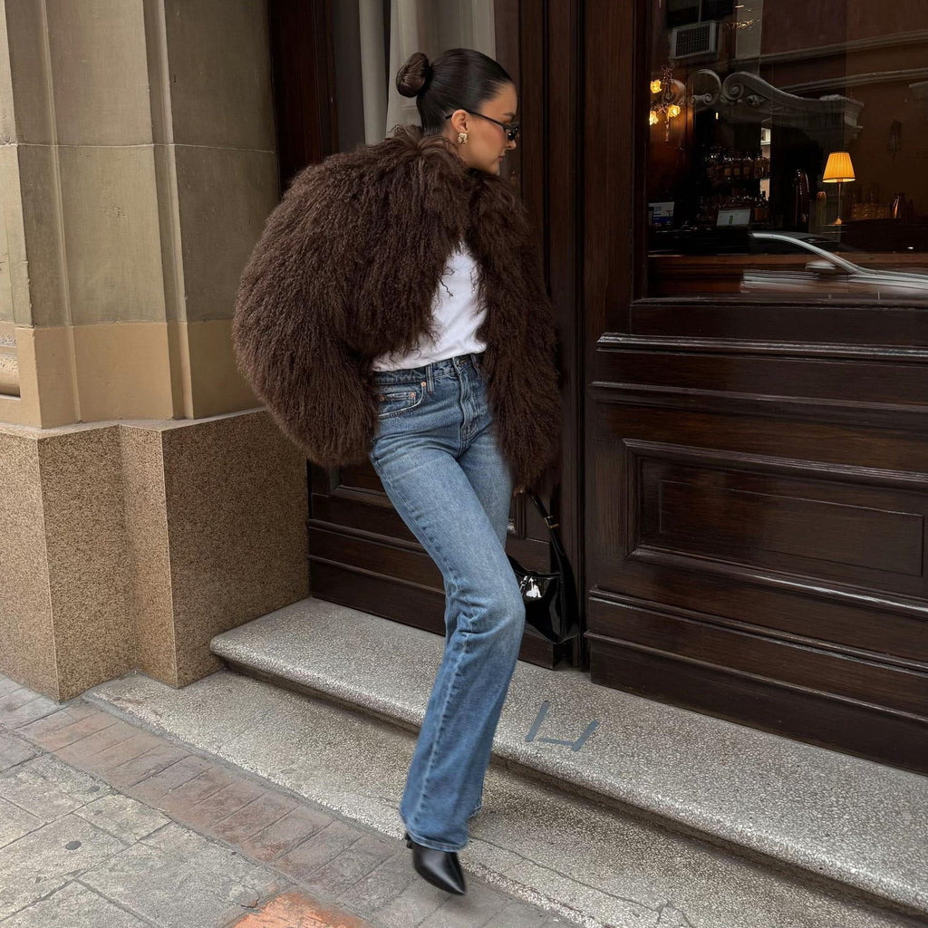 Women’s oversized faux fur jacket with a high collar and a soft drape - J&B; - 6 - London-stylehouse.com