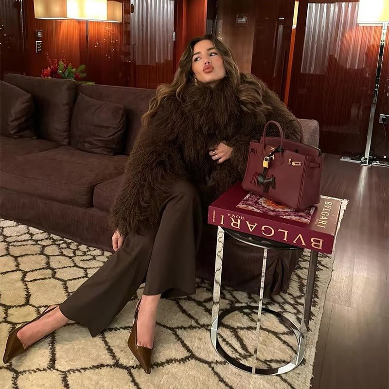Women’s oversized faux fur jacket with a high collar and a soft drape - J&B; - 8 - London-stylehouse.com