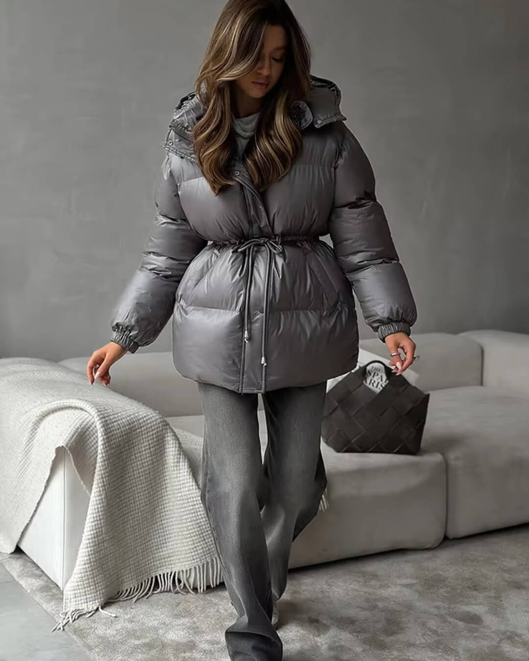 Women’s down jacket with drawstring and longline silhouette - J&B; - 7 - London-stylehouse.com