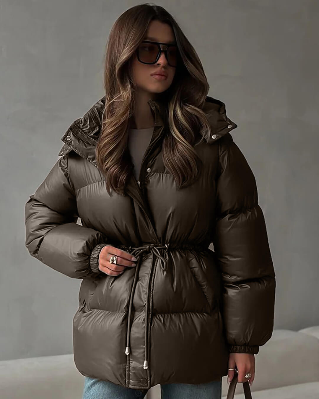 Women’s down jacket with drawstring and longline silhouette - J&B; - 9 - London-stylehouse.com