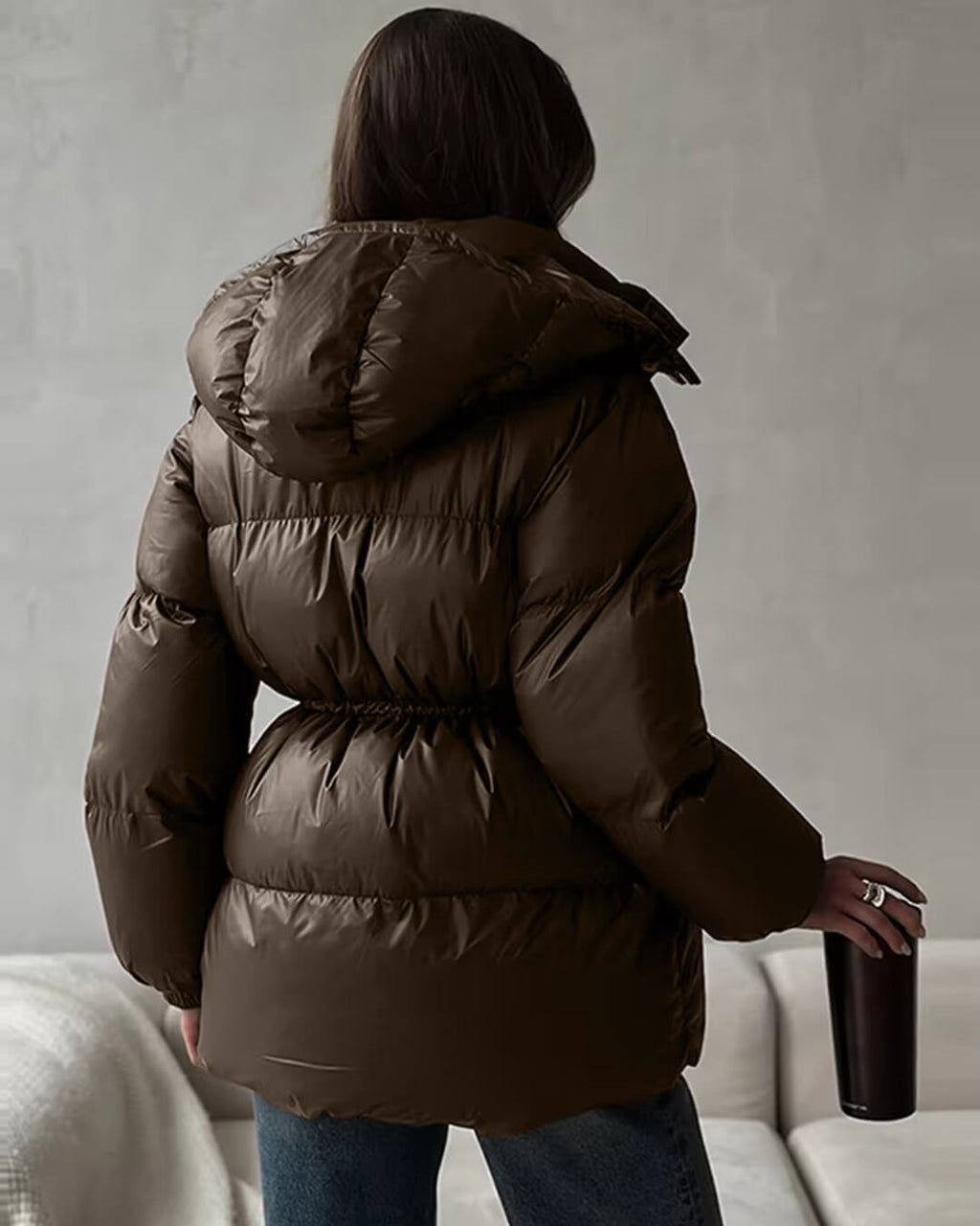 Women’s down jacket with drawstring and longline silhouette - J&B; - 10 - London-stylehouse.com