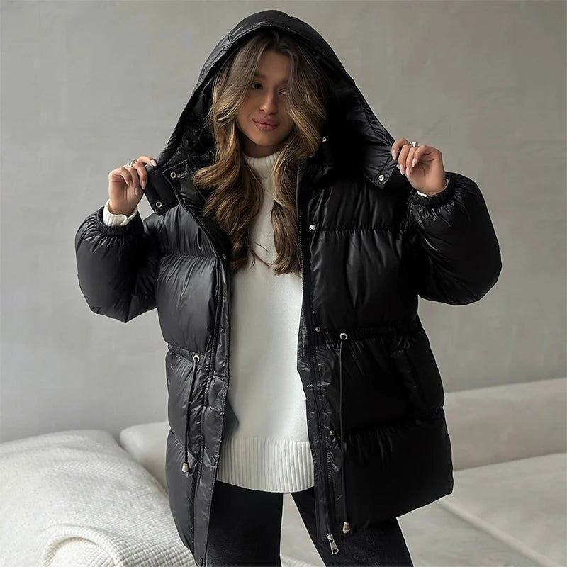 Women’s down jacket with drawstring and longline silhouette - J&B; - 12 - London-stylehouse.com