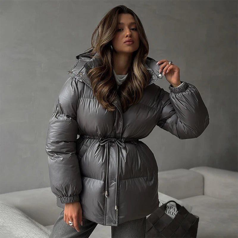 Women’s down jacket with drawstring and longline silhouette - J&B; - 13 - London-stylehouse.com