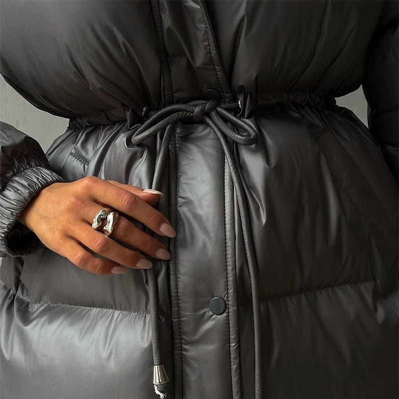 Women’s down jacket with drawstring and longline silhouette - J&B; - 14 - London-stylehouse.com