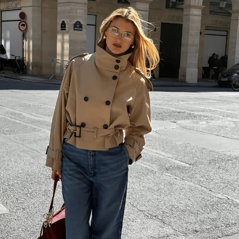 Short women’s jacket with a double-breasted button placket and belt - J&B; - 2 - London-stylehouse.com