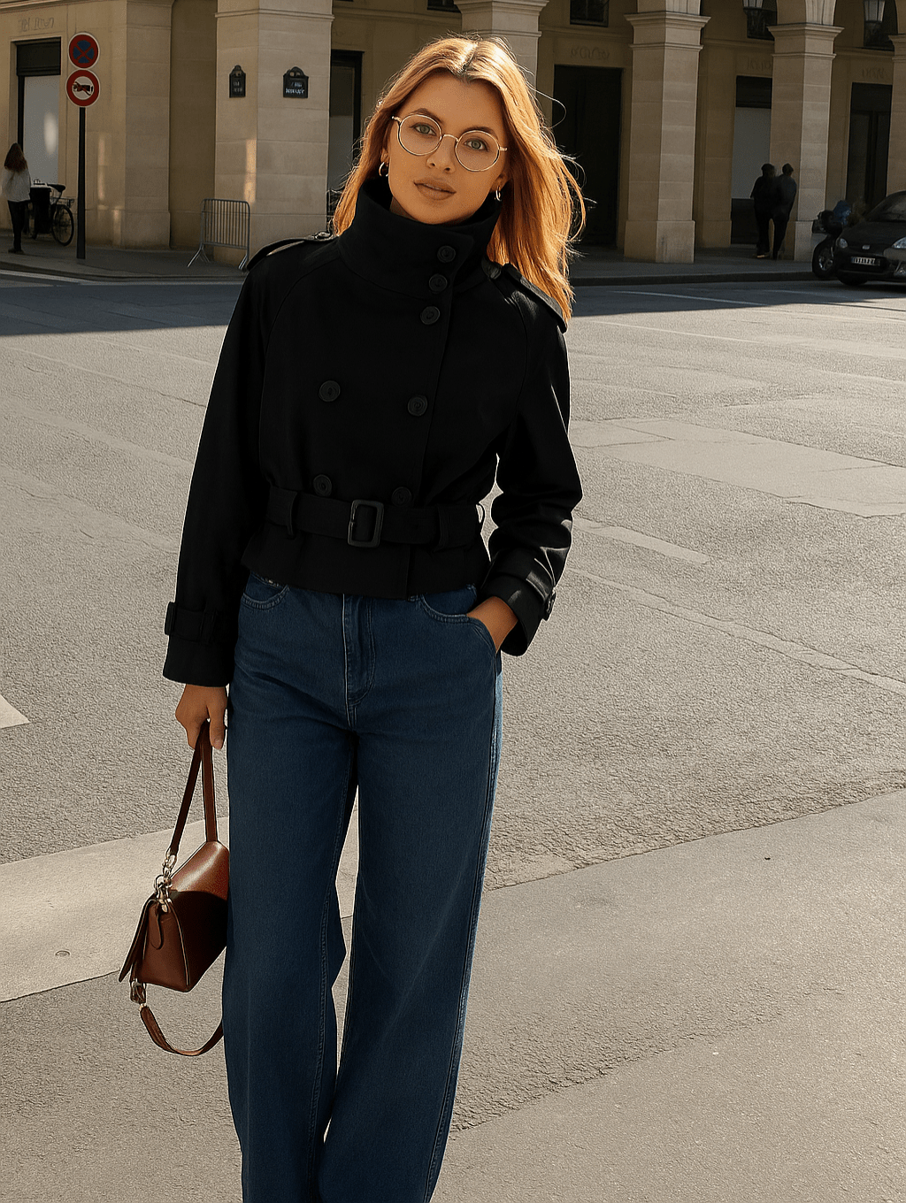 Short women’s jacket with a double-breasted button placket and belt - J&B; - 6 - London-stylehouse.com