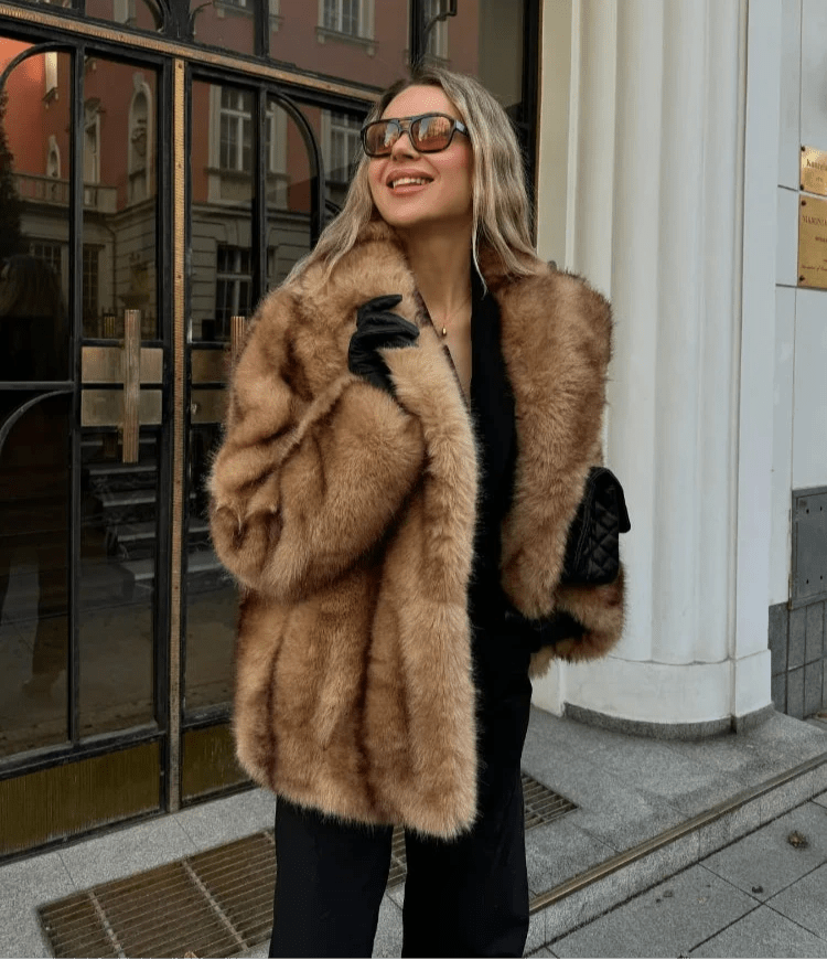 Women’s faux fur jacket with an open silhouette and a fluffy texture - J&B; - 1 - London-stylehouse.com