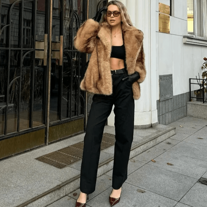 Women’s faux fur jacket with an open silhouette and a fluffy texture - J&B; - 2 - London-stylehouse.com
