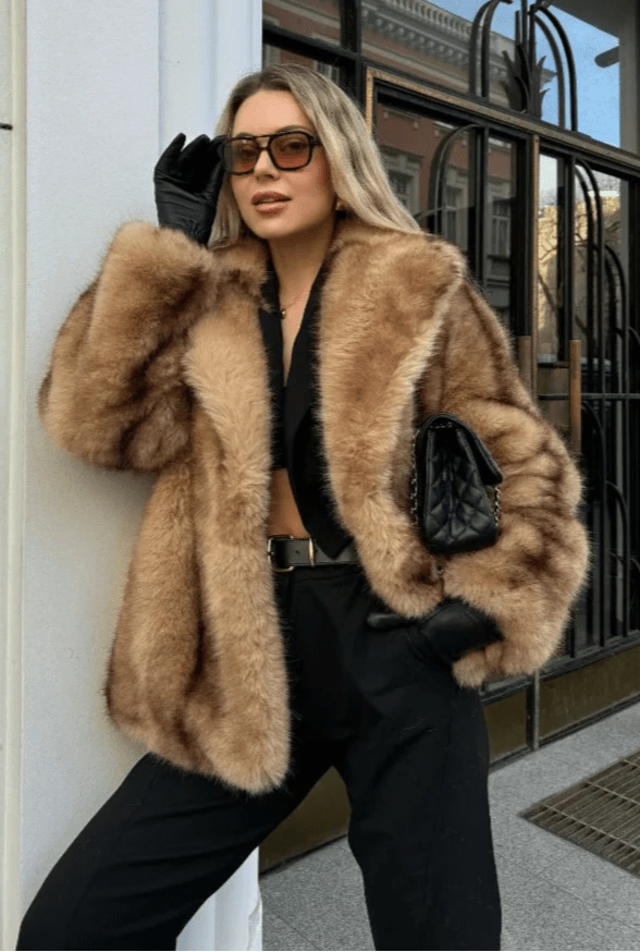 Women’s faux fur jacket with an open silhouette and a fluffy texture - J&B; - 3 - London-stylehouse.com