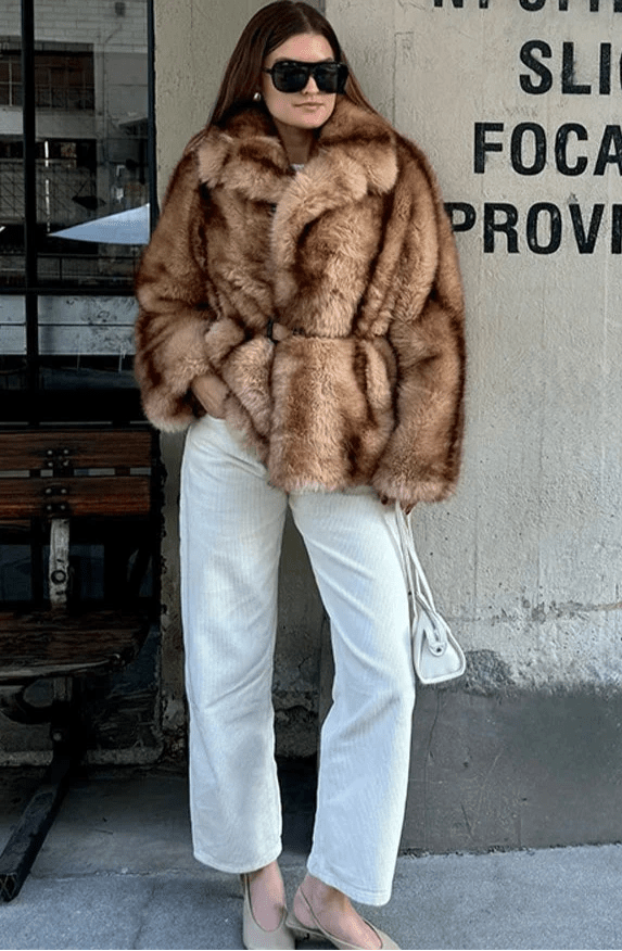 Women’s faux fur jacket with an open silhouette and a fluffy texture - J&B; - 5 - London-stylehouse.com