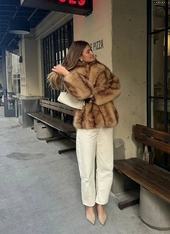 Women’s faux fur jacket with an open silhouette and a fluffy texture - J&B; - 6 - London-stylehouse.com