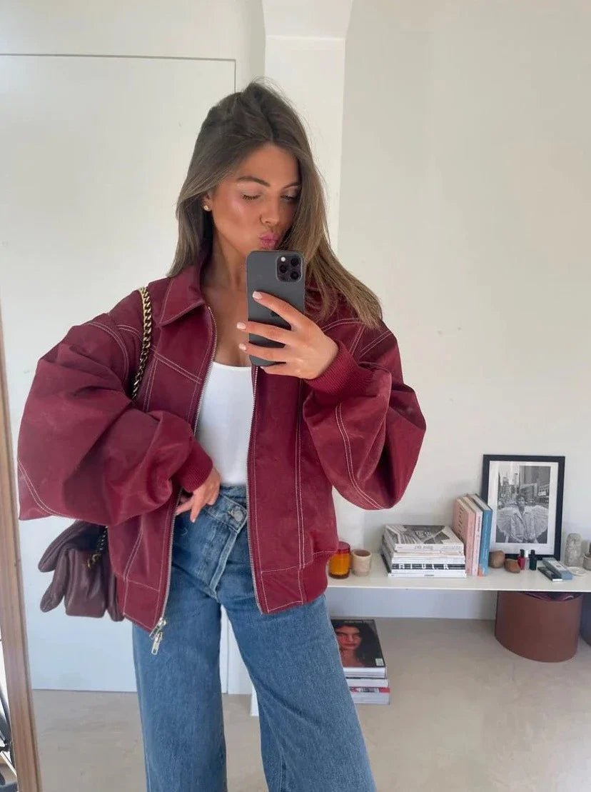 Women’s bomber jacket, oversized fit with zip - J&B; - 8 - London-stylehouse.com