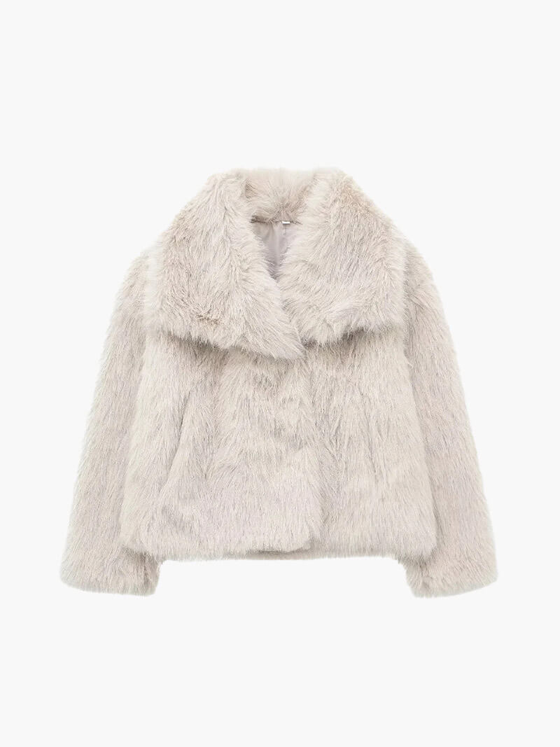 Women’s cropped faux fur jacket with an oversized collar - J&B; - 2 - London-stylehouse.com