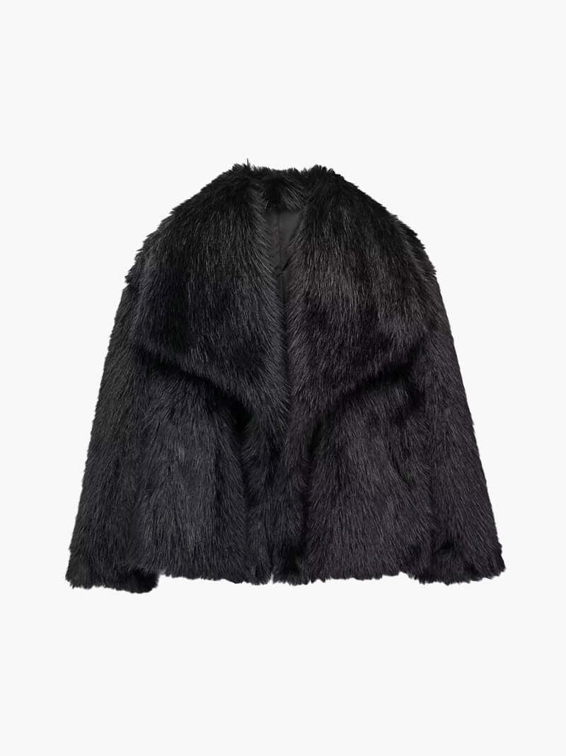 Women’s cropped faux fur jacket with an oversized collar - J&B; - 4 - London-stylehouse.com