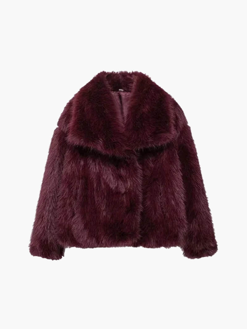 Women’s cropped faux fur jacket with an oversized collar - J&B; - 9 - London-stylehouse.com