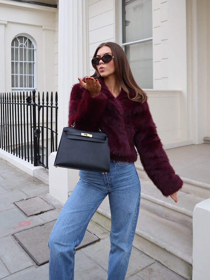 Women’s cropped faux fur jacket with an oversized collar - J&B; - 10 - London-stylehouse.com