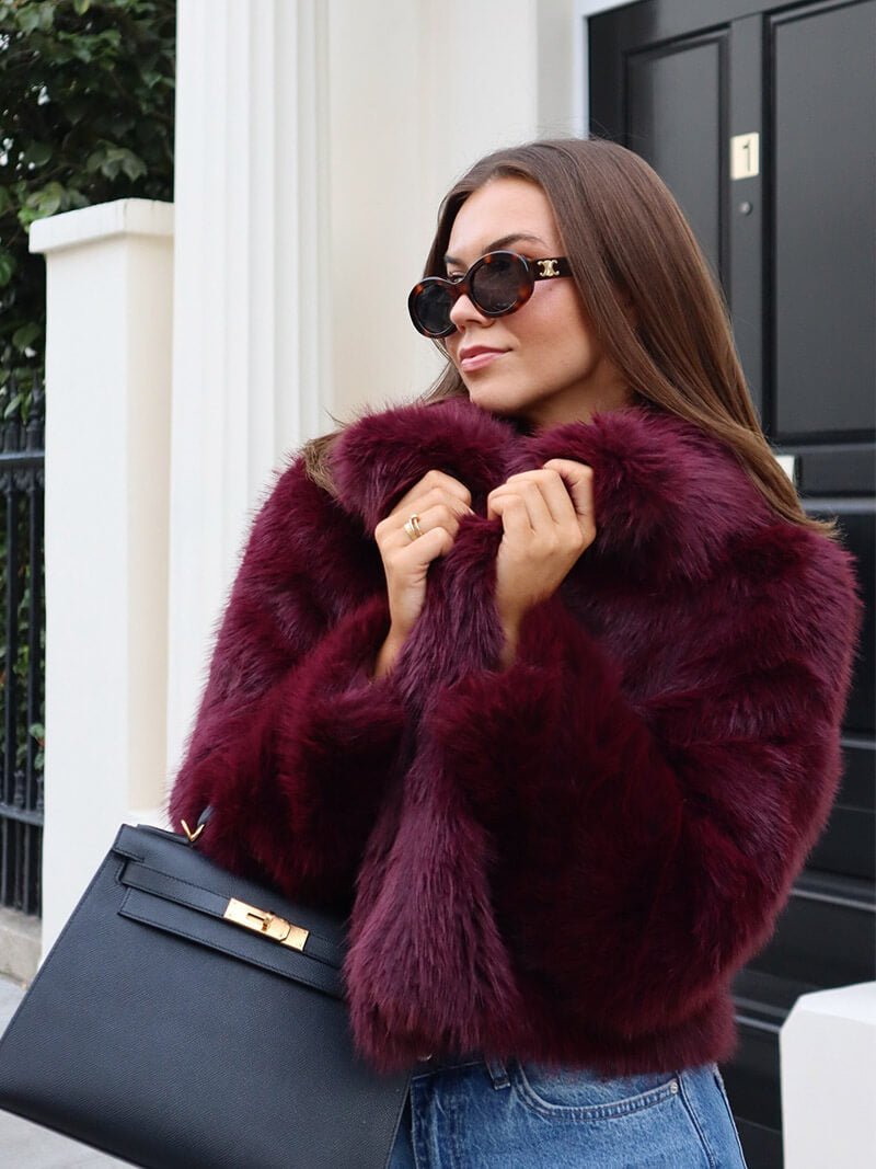 Women’s cropped faux fur jacket with an oversized collar - J&B; - 11 - London-stylehouse.com
