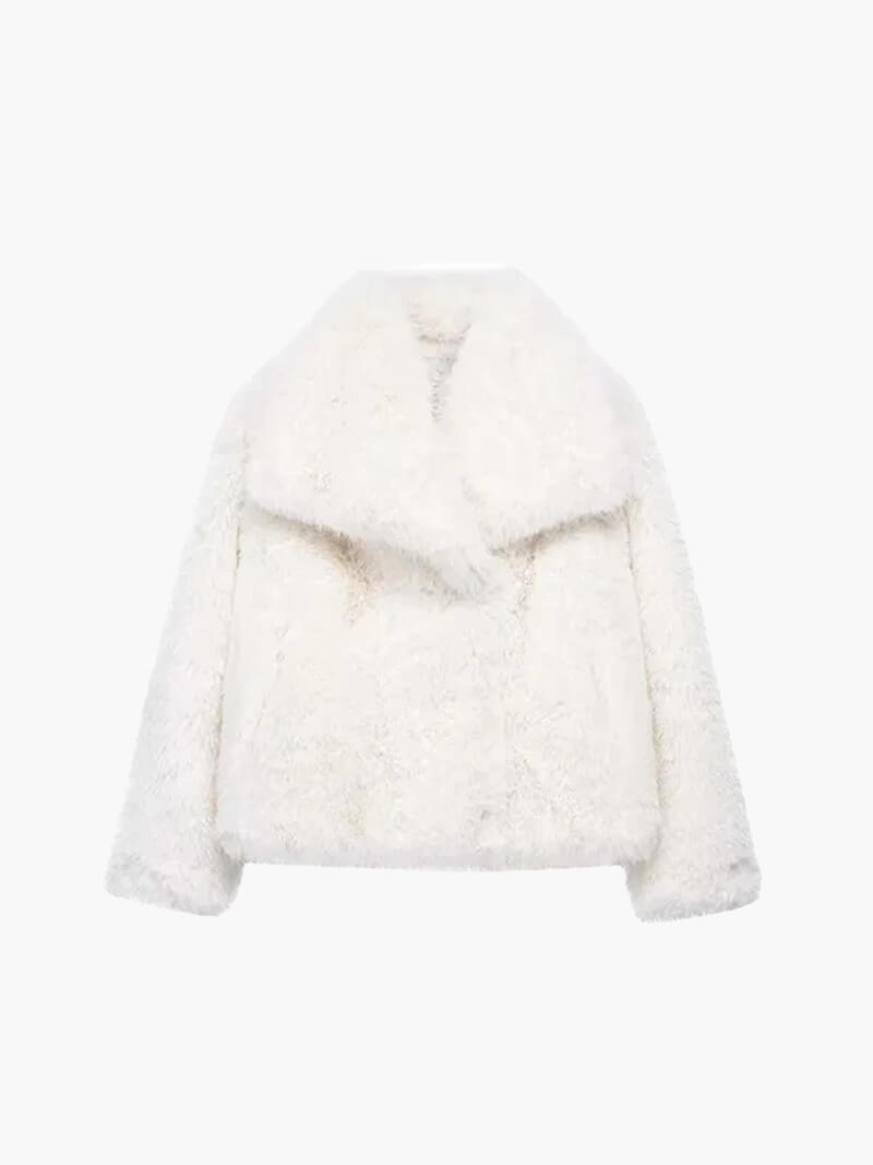 Women’s cropped faux fur jacket with an oversized collar - J&B; - 12 - London-stylehouse.com