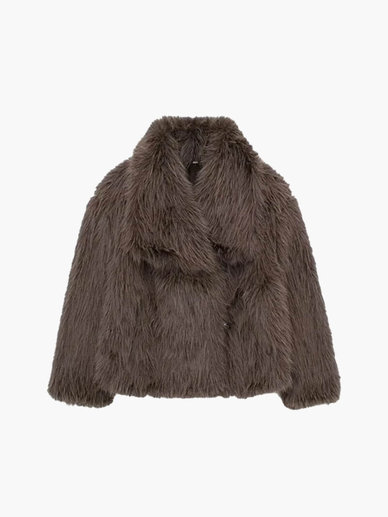 Women’s cropped faux fur jacket with an oversized collar - J&B; - 13 - London-stylehouse.com