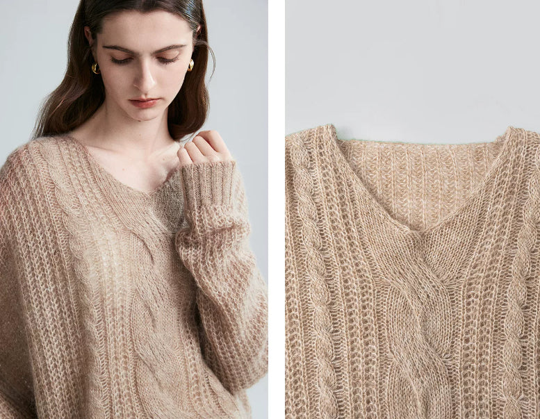 Women’s V-neck jumper with cable knit pattern - J&B; - 1 - London-stylehouse.com