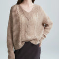 Women’s V-neck jumper with cable knit pattern - J&B; - 2 - London-stylehouse.com