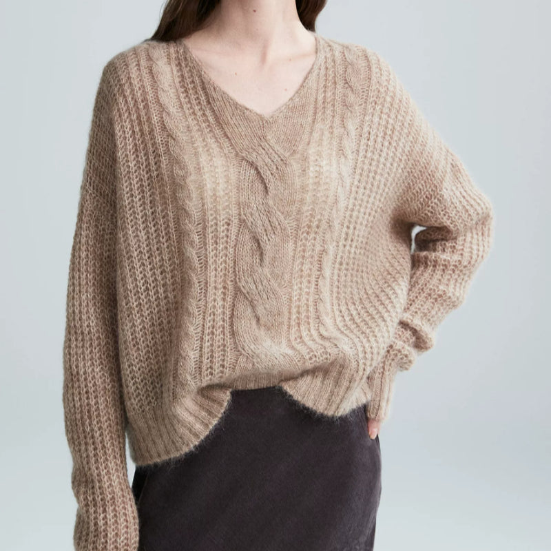 Women’s V-neck jumper with cable knit pattern - J&B; - 2 - London-stylehouse.com