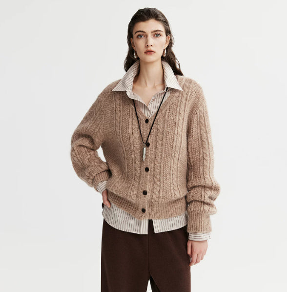 Women’s chunky-knit cardigan with button placket - J&B; - 1 - London-stylehouse.com