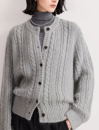 Women’s chunky-knit cardigan with button placket - J&B; - 2 - London-stylehouse.com