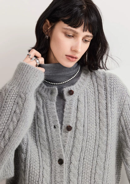 Women’s chunky-knit cardigan with button placket - J&B; - 3 - London-stylehouse.com