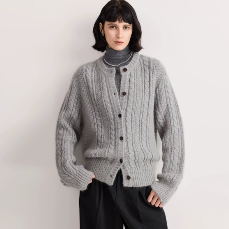 Women’s chunky-knit cardigan with button placket - J&B; - 5 - London-stylehouse.com