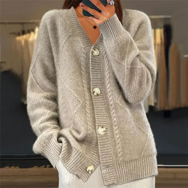 Ladies' Knitted Cardigan – Luxuriously Soft Jumper with Button Closure and Full Sleeves - J&B - 1 - London-stylehouse.com