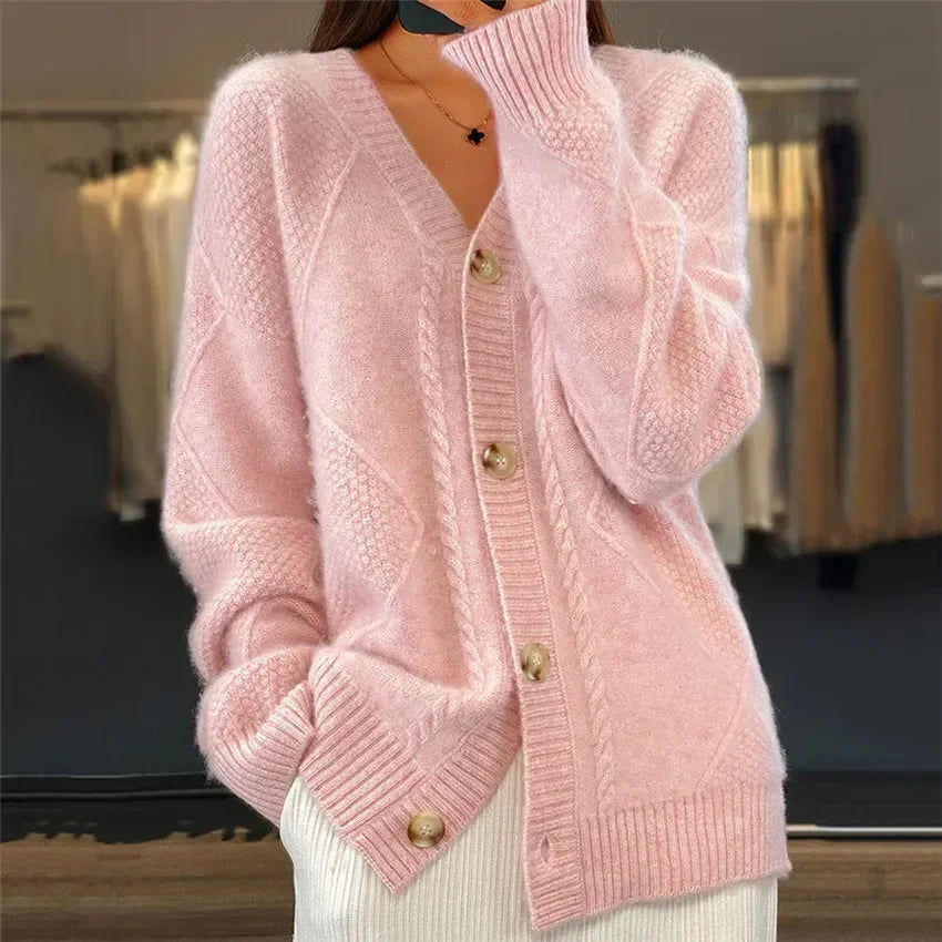 Ladies' Knitted Cardigan – Luxuriously Soft Jumper with Button Closure and Full Sleeves - J&B - 5 - London-stylehouse.com