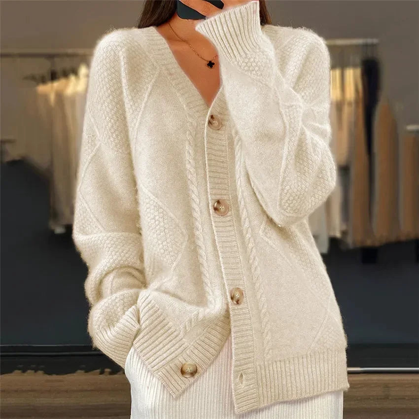 Ladies' Knitted Cardigan – Luxuriously Soft Jumper with Button Closure and Full Sleeves - J&B - 7 - London-stylehouse.com